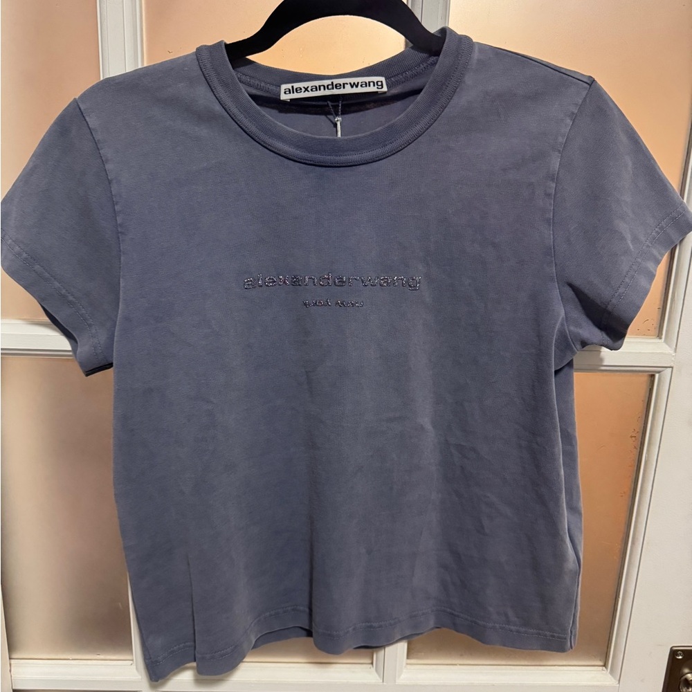 NWT Alexander Wang shrunken tre with glitter puff logo washed vintage blue